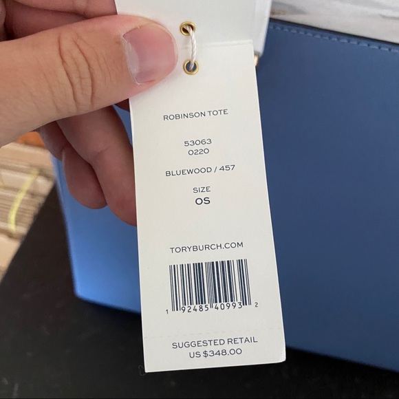 Tory Burch Robinson Saffiano Leather Tote Bluewood - Picture 11 of 11